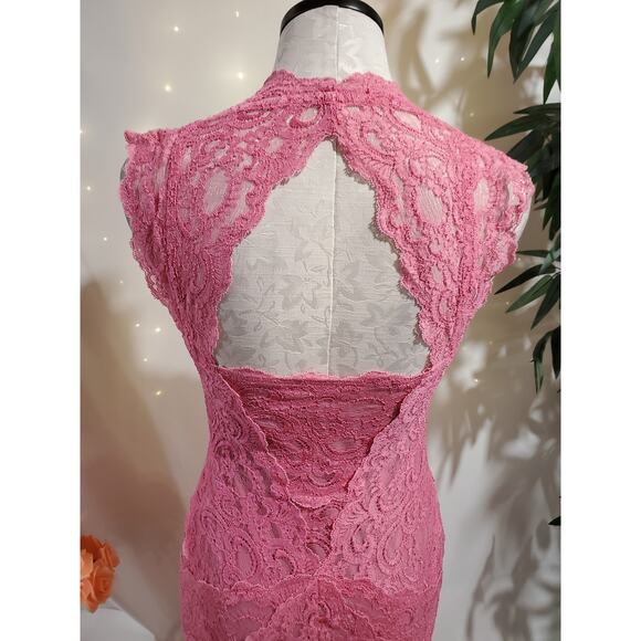 Vtg Nicole Miller Lace Square Neck Bodycon Sheath Dress size M Coquette Pink Y2K - Picture 5 of 13